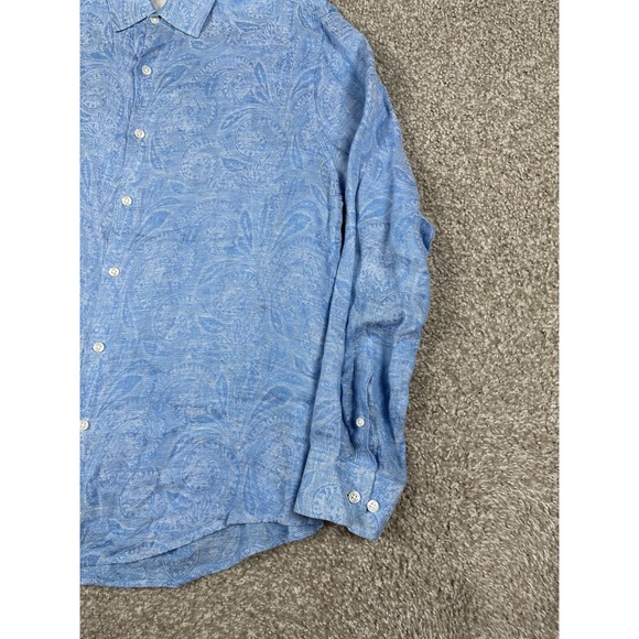 Tasso Elba Shirt Mens Medium Blue Paisley Linen Button Up‎ Long Sleeve Casual - Picture 3 of 8